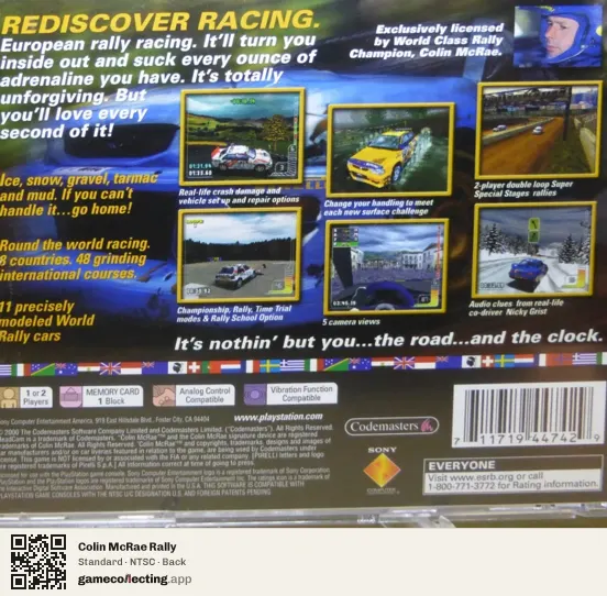 Colin McRae Rally PlayStation, NTSC box back