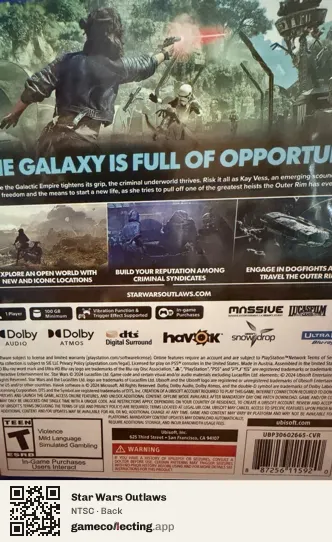Star Wars Outlaws PlayStation 5, NTSC box back