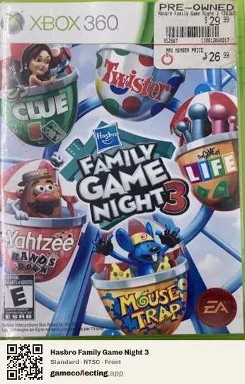 Hasbro Family Game Night 3 Xbox 360, NTSC box front