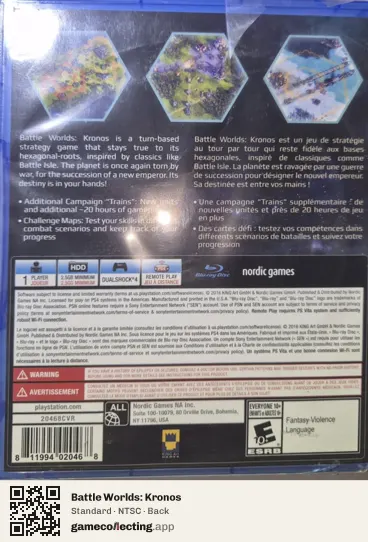 Battle Worlds: Kronos PlayStation 4, NTSC box back