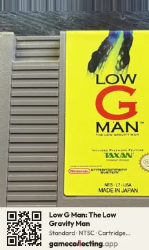 Low G Man: The Low Gravity Man Nintendo Entertainment System, NTSC cartridge label