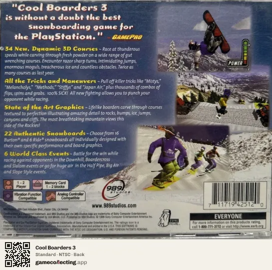 Cool Boarders 3 PlayStation, NTSC box back