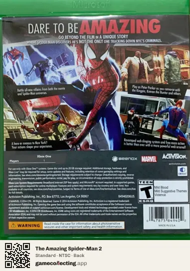 The Amazing Spider-Man 2 Xbox One, NTSC box back