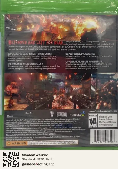 Shadow Warrior Xbox One, NTSC box back