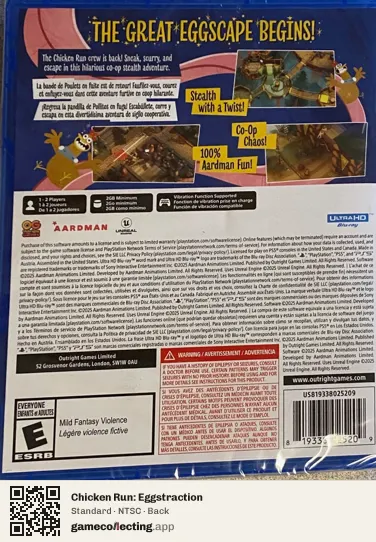Chicken Run: Eggstraction PlayStation 5, NTSC box back