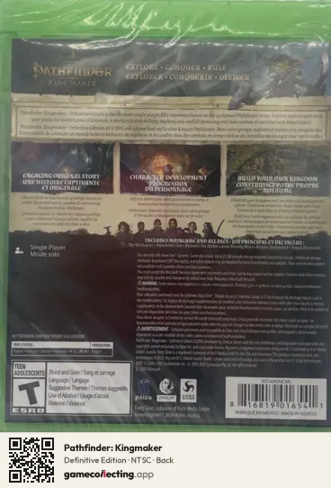 Pathfinder: Kingmaker Xbox One, NTSC box back