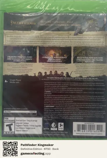 Pathfinder: Kingmaker Xbox One, NTSC box back