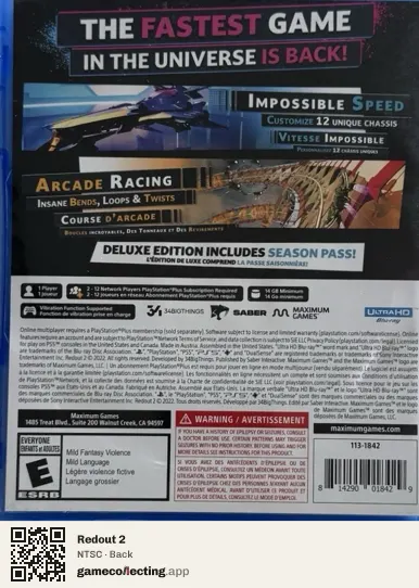 Redout 2 PlayStation 5, NTSC box back