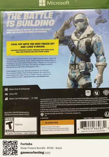 Fortnite Xbox One, NTSC box back