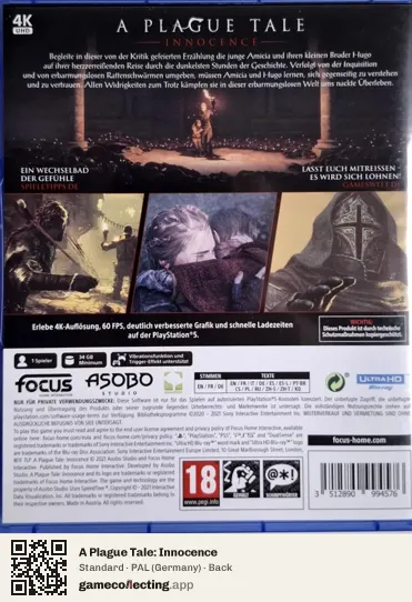 A Plague Tale: Innocence PlayStation 5, Germany box back