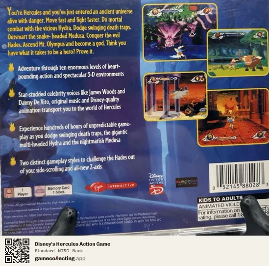 Disney's Hercules Action Game PlayStation, NTSC box back