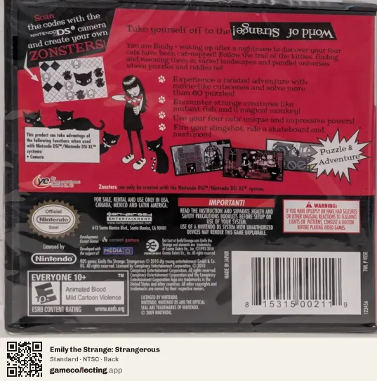 Emily the Strange: Strangerous Nintendo DS, NTSC box back