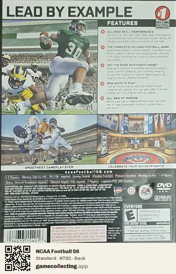 NCAA Football 08 PlayStation 2, NTSC box back