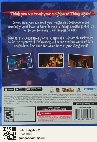 Hello Neighbor 2 PlayStation 5, NTSC box back