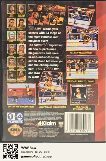WWF Raw Sega Mega Drive / Genesis, NTSC box back