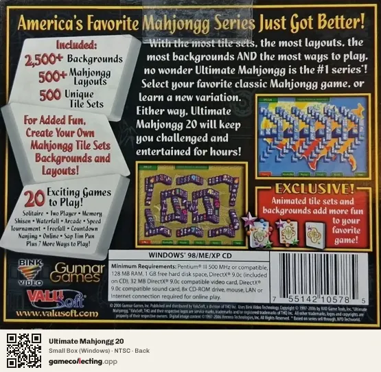 Ultimate Mahjongg 20 Computer, NTSC box back