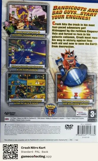 Crash Nitro Kart PlayStation 2, PAL box back