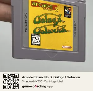 Arcade Classic No. 3: Galaga / Galaxian Game Boy, NTSC cartridge label