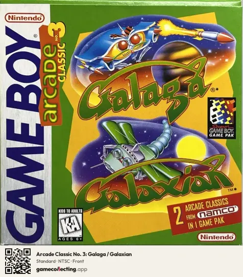 Arcade Classic No. 3: Galaga / Galaxian Game Boy, NTSC box front