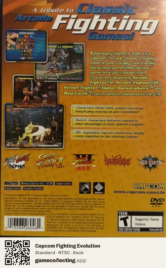 Capcom Fighting Evolution PlayStation 2, NTSC box back
