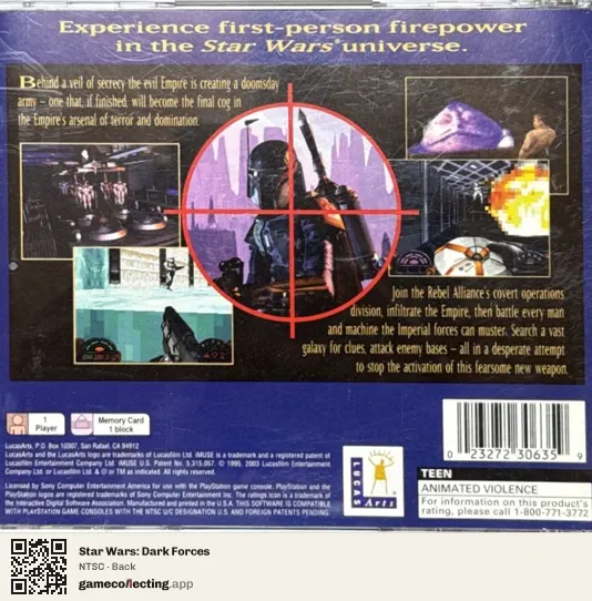 Star Wars: Dark Forces PlayStation, NTSC box back