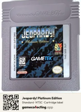 Jeopardy! Platinum Edition Game Boy, NTSC cartridge label
