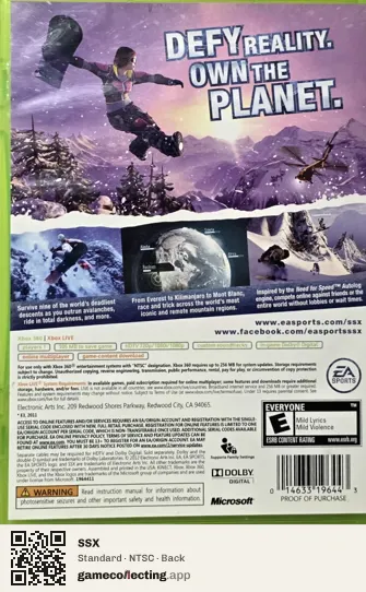SSX Xbox 360, NTSC box back