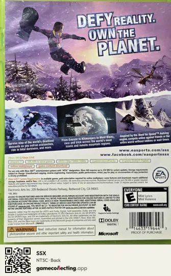 SSX Xbox 360, NTSC box back