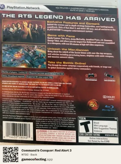 Command & Conquer: Red Alert 3 PlayStation 3, NTSC box back