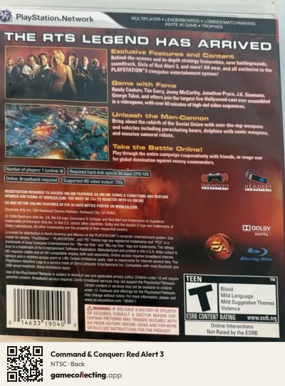 Command & Conquer: Red Alert 3 PlayStation 3, NTSC box back