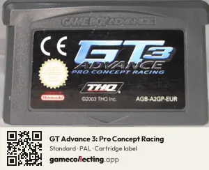 GT Advance 3: Pro Concept Racing Game Boy Advance, PAL cartridge label