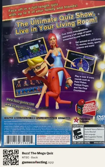 Buzz! The Mega Quiz PlayStation 2, NTSC box back