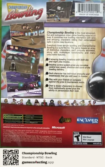 Championship Bowling Xbox, NTSC box back