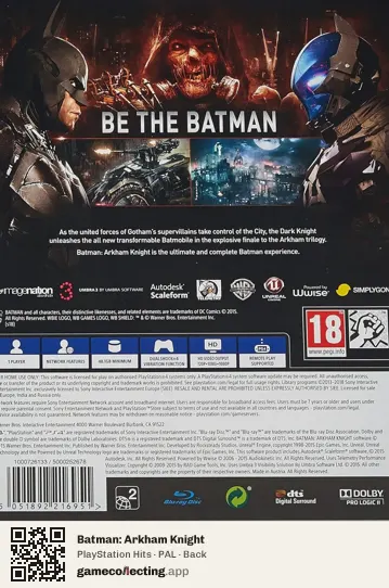 Batman: Arkham Knight PlayStation 4, PAL box back