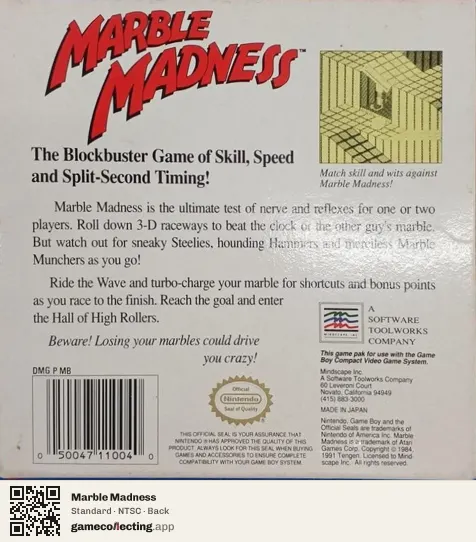 Marble Madness Game Boy, NTSC box back