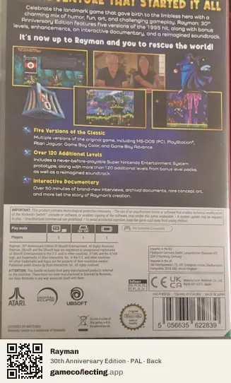 Rayman Nintendo Switch, PAL box back