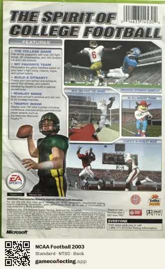 NCAA Football 2003 Xbox, NTSC box back