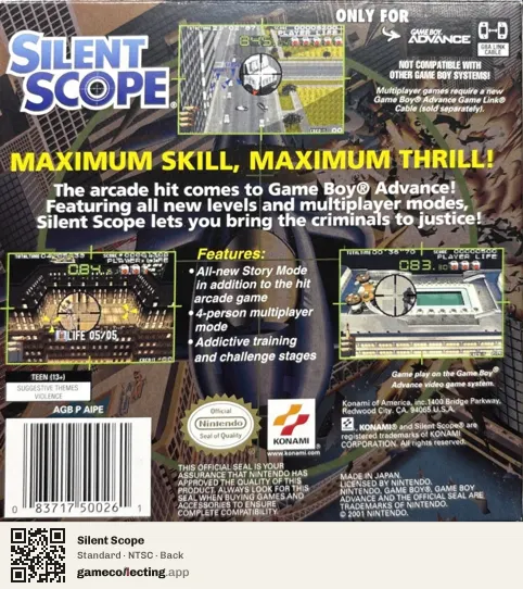 Silent Scope Game Boy Advance, NTSC box back