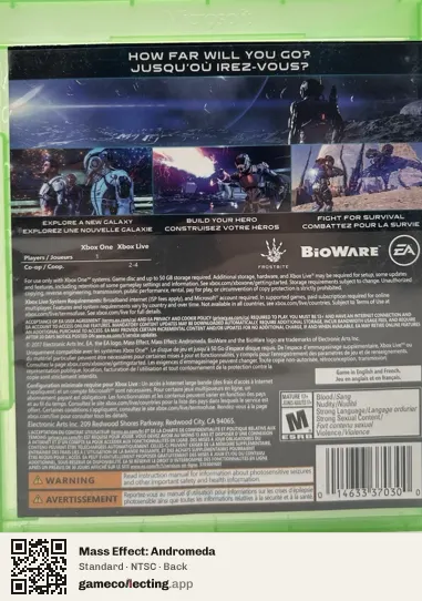 Mass Effect: Andromeda Xbox One, NTSC box back