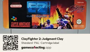 ClayFighter 2: Judgment Clay Super Nintendo Entertainment System, PAL cartridge label
