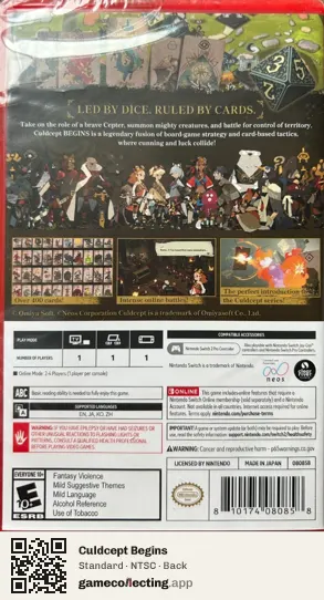 Culdcept Begins Nintendo Switch 2, NTSC box back