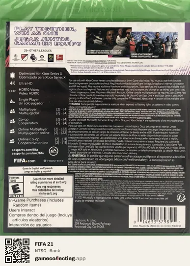 FIFA 21 Xbox One, NTSC box back