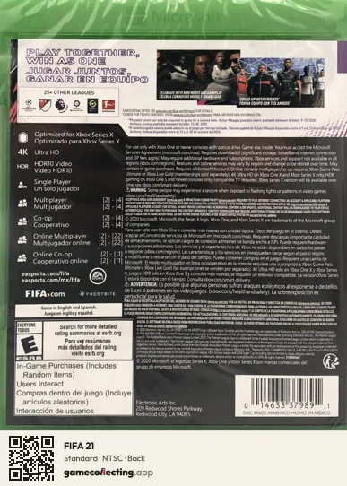 FIFA 21 Xbox One, NTSC box back