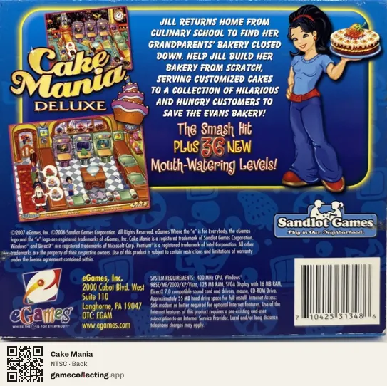 Cake Mania Computer, NTSC box back