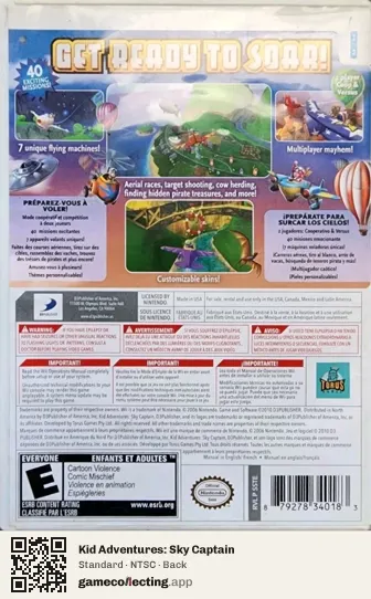 Kid Adventures: Sky Captain Nintendo Wii, NTSC box back