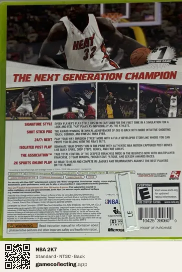 NBA 2K7 Xbox 360, NTSC box back