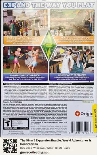 The Sims 3 Expansion Bundle: World Adventures & Generations Computer, NTSC box back