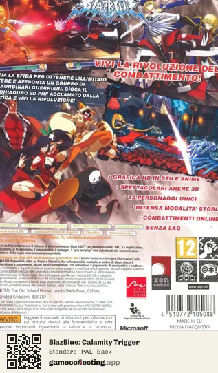 BlazBlue: Calamity Trigger Xbox 360, PAL box back