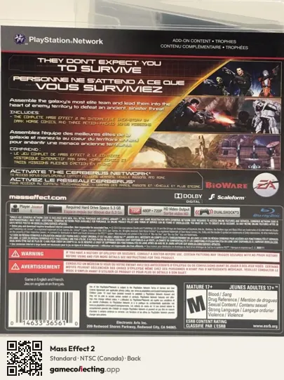 Mass Effect 2 PlayStation 3, Canada box back