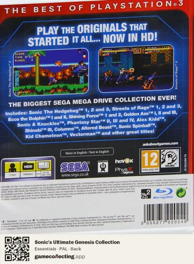 Sonic's Ultimate Genesis Collection PlayStation 3, PAL box back